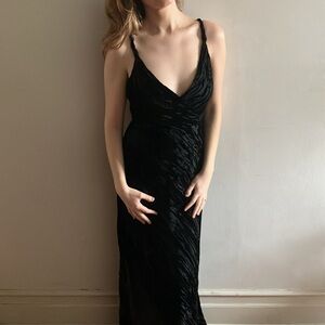 Black Silk Calvin Klein Velvet Burnout Sleeveless Lined Maxi Evening Dress Sz 4